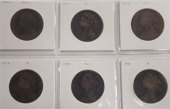 A collection of UK third-farthings, farthings, halfpennies, pennies and threepences, and trade tokens, 18th-20th century, Two albums